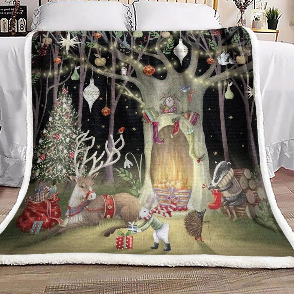 Christmas Tree Reindeer Rabbit Bt2111051F Sherpa Fleece Blanket