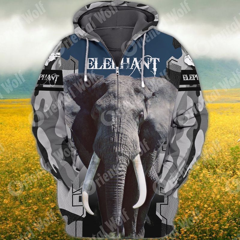 Beautiful Elephant For Elephant Lovers Camo 3D Full Print Zipper Hoodie