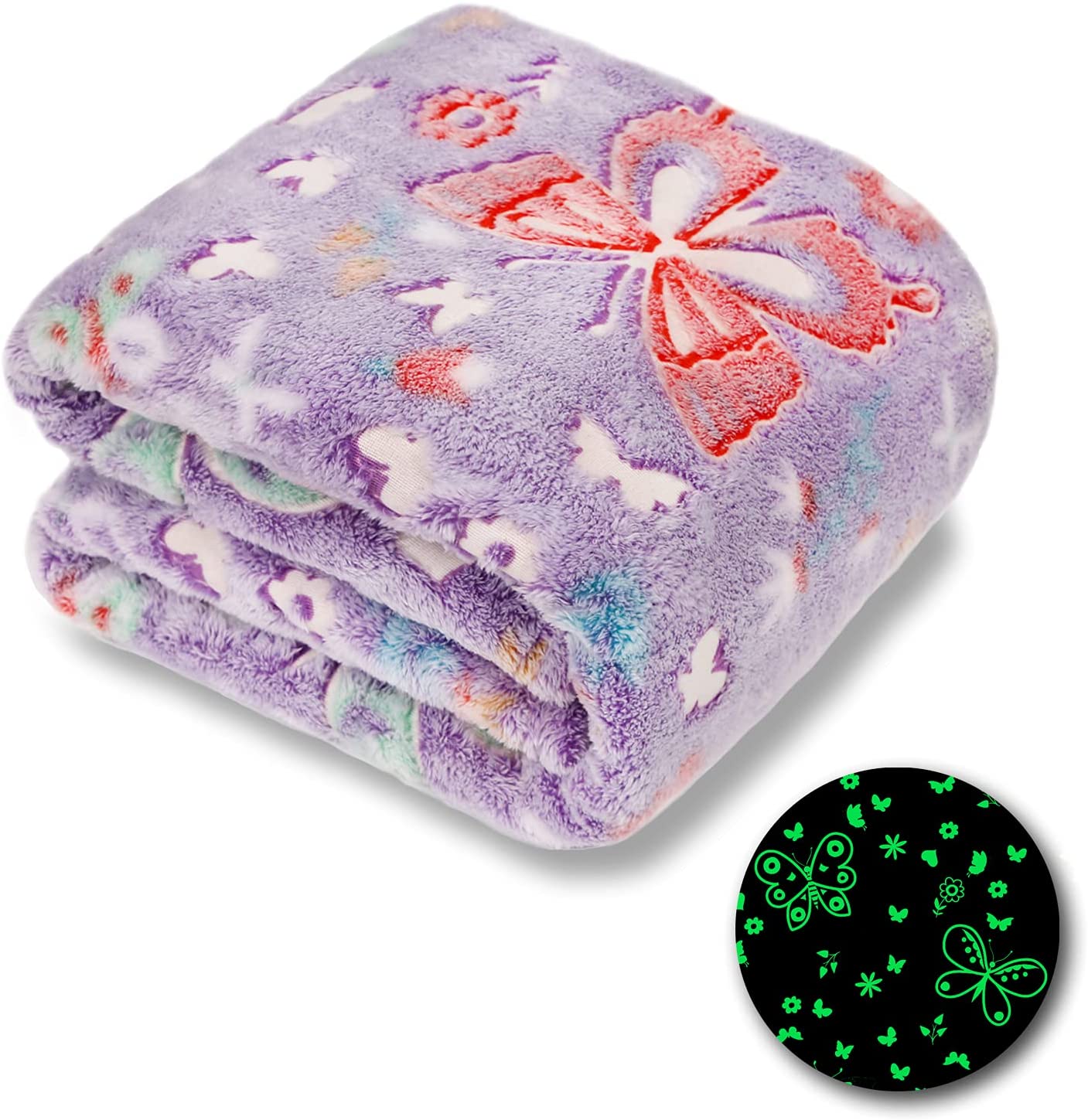 Glow In The Dark Butterfly Throw Blanket, Premium Super Soft Warm Cozy Furry Blanket, Unique Birthday Gifts For Kids Girls Boys Teens Grandkids (50″ X 60″)