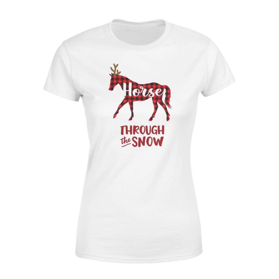 Through The Snow Christmas Horse Red Plaid Women’s T-shirt