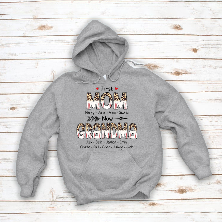 First Mom Now Grandma Leopard Letter Hoodie