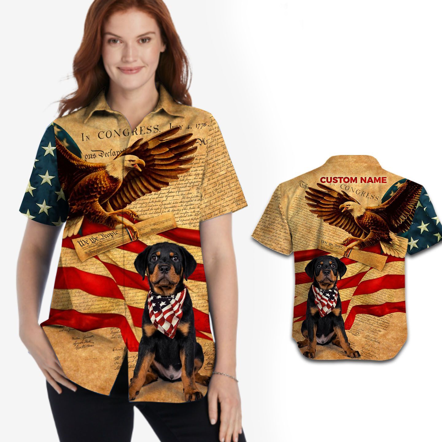 Rottweiler Independence Day Patriot Vintage Custom Name Women Hawaii Shirt Ha1494