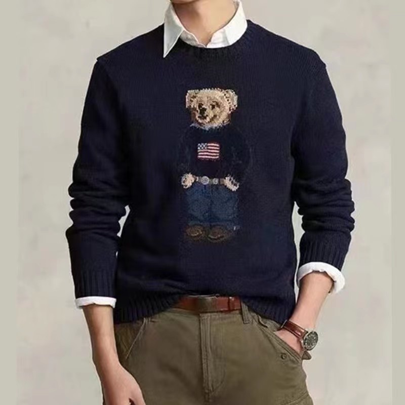 Autumn Men New Arrival Masculina RL Bear Cotton Pullover Embroidery Fashion Popular Street Casual Pull Homme Men’s Sweater alx