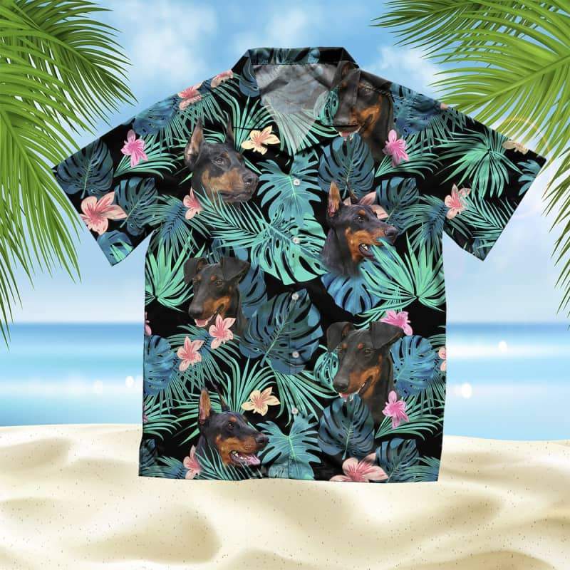 Manchester Terrier Hawaiian Shirt, Dog Summer Leaves Hawaiian Shirt, Unisex Print Aloha Short Sleeve Casual Shirt