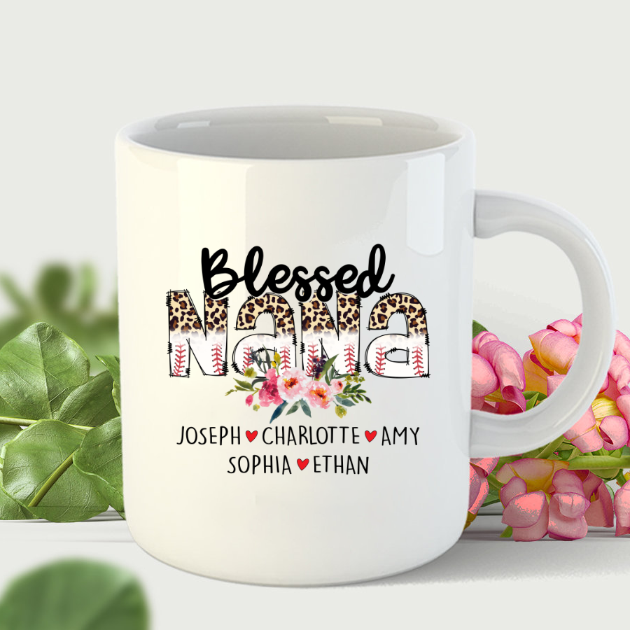 Blessed Nana Grandma Leopard Letter Mug