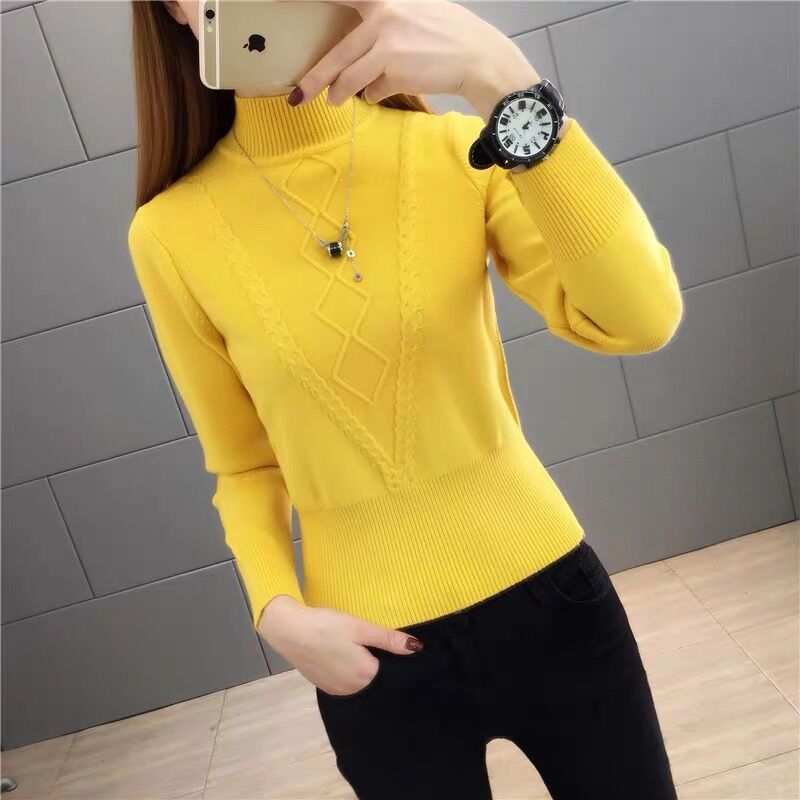 Woman Sweaters Thickened Turtleneck Knitwear Sweater Women’s High Waist Slim-Fit Crop-Top Femme Chandails Pull Hiver alx