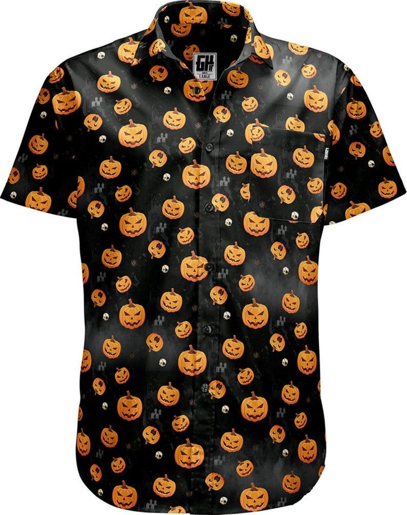 Pumpkin Halloween Button Down Hawaiian Shirt Ha38399