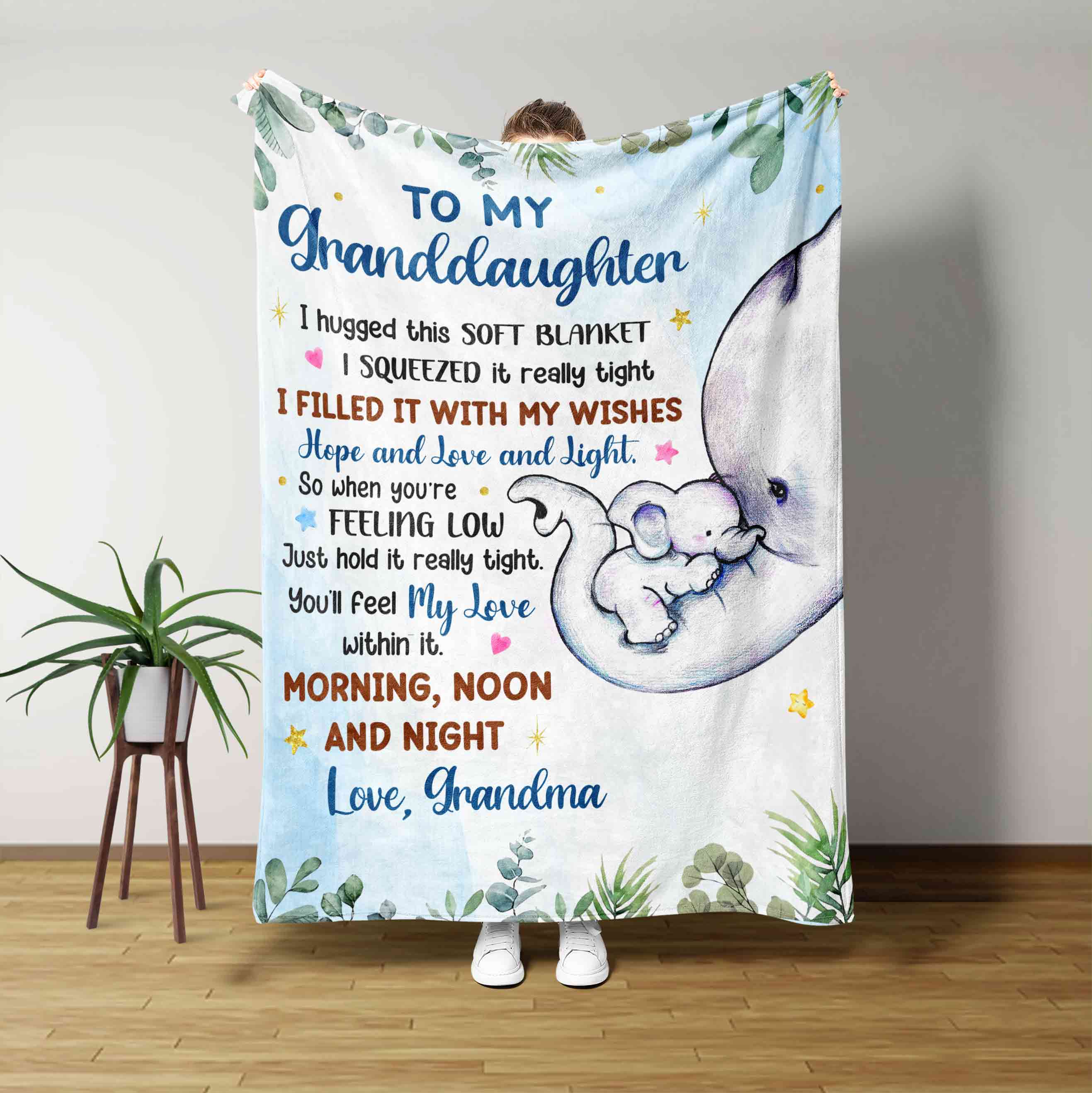 To My Granddaughter Blanket, Personalized Name Blanket, Elephant Blanket, Family Blanket, Gift Blanket