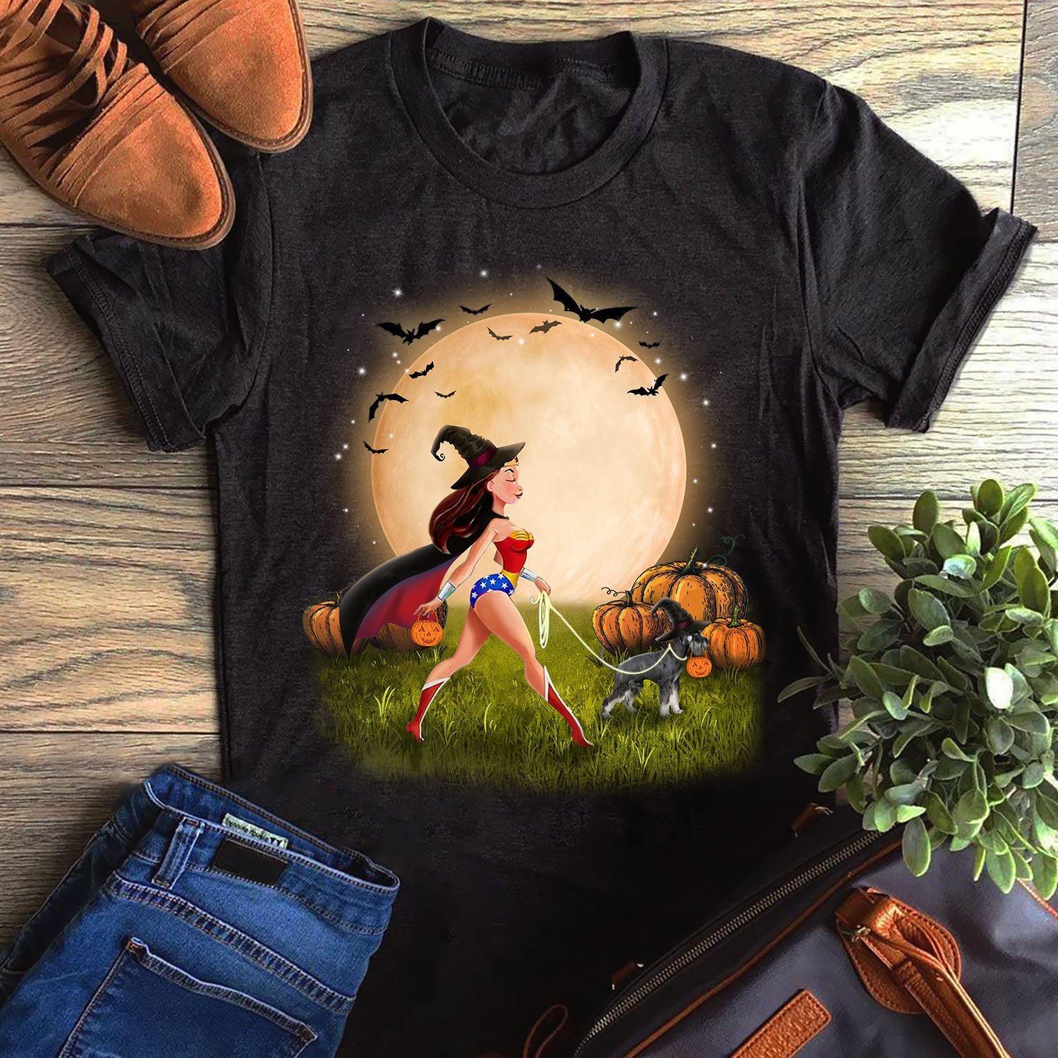 Schnauzer Ww Halloween Moon Walk Unisex T-Shirt Hoodie Sweatshirt Plus Size S-5Xl