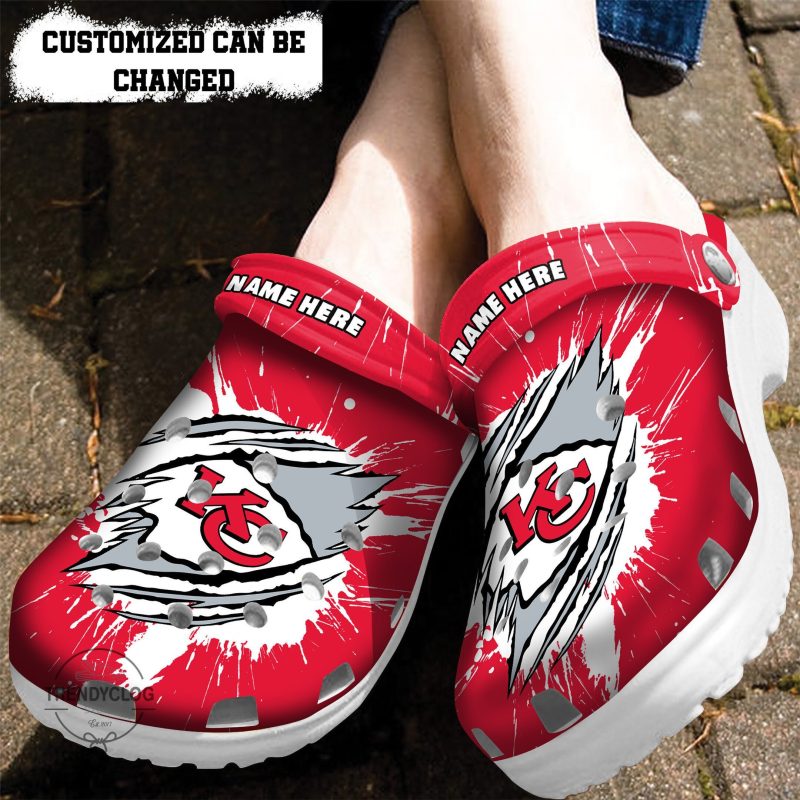 Chiefs Classic Clogs Shoes Personalized Kc Chiefs Football Ripped Claw Clog Custom Name Shoes