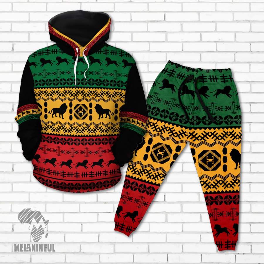 African Lion Pattern All-over Hoodie And Joggers Set