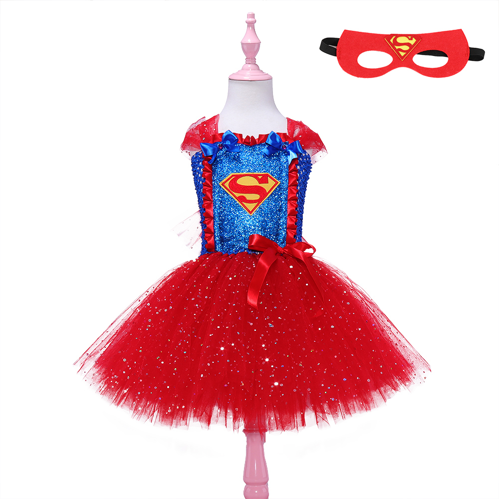 Super Hero Girls Tutu Dress for Halloween Costume Role Play Kids Party Dresses Carnival Birthday Outfit Baby Purim Clothing Set alx