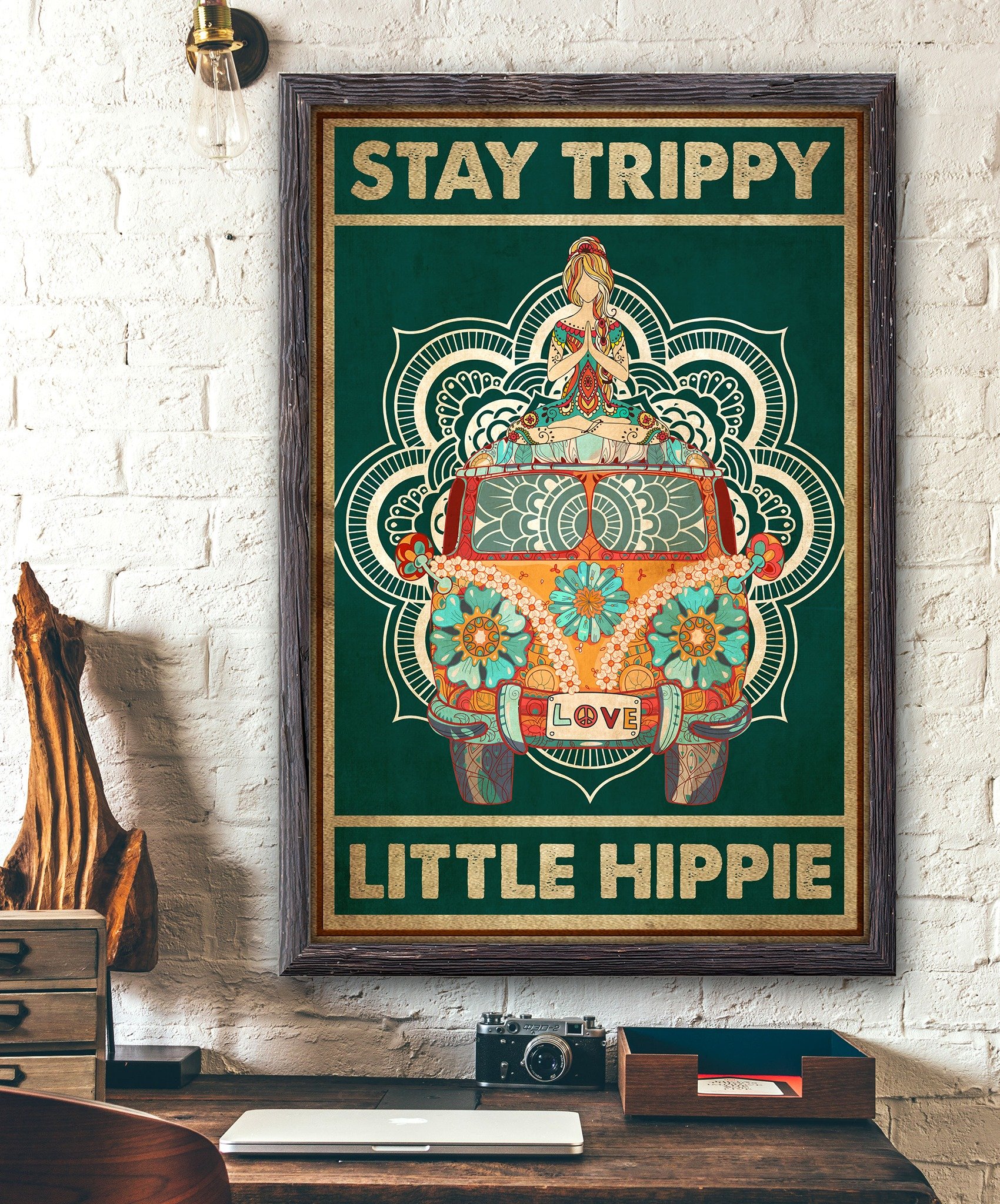 Yoga Stay Trippy Little Hippie Poster Canvas Gift for Friend Birthday Gift Warm Home Decor Wall Art Visual Art