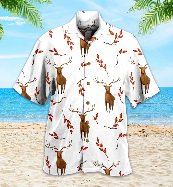 Pattern Reindeer White Hawaii Shirt Ha22340