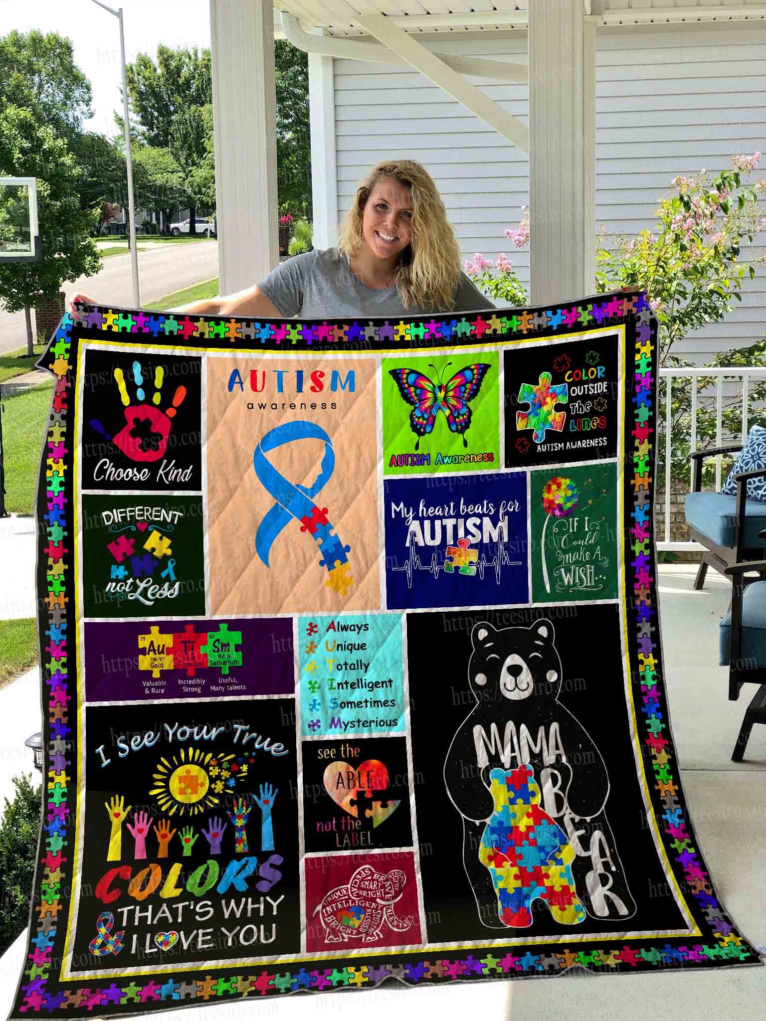 Autism My Heart Beats For Autism Animal – Autism Awareness Quilt 0921