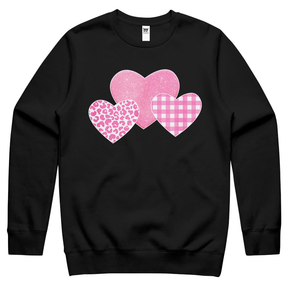 Valentines Day Pink Leopard Buffalo Plaid Hearts Kids Girls Crewneck Sweatshirt