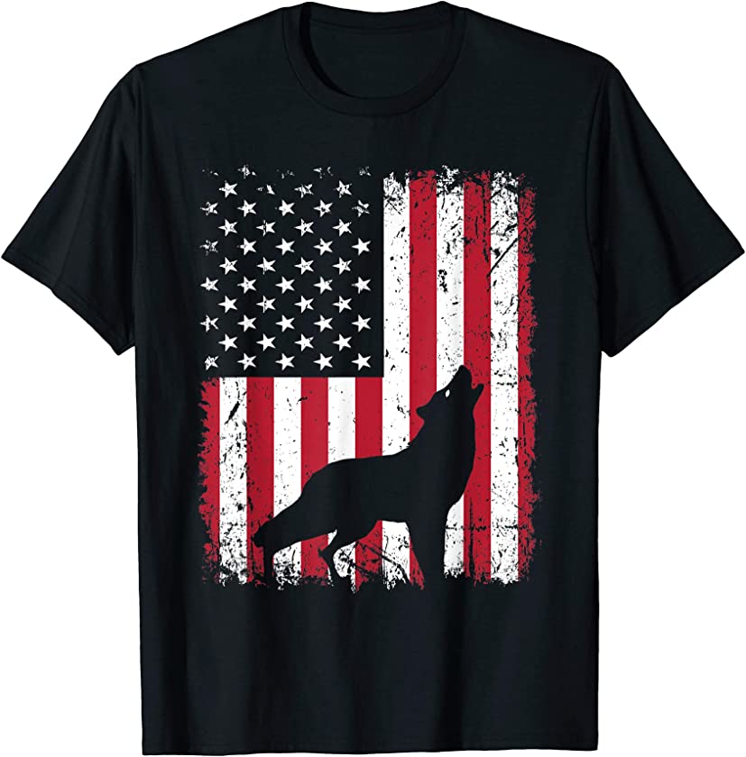 Vintage Wolf American Flag Animals Lover Zookeeper Gift T-Shirt