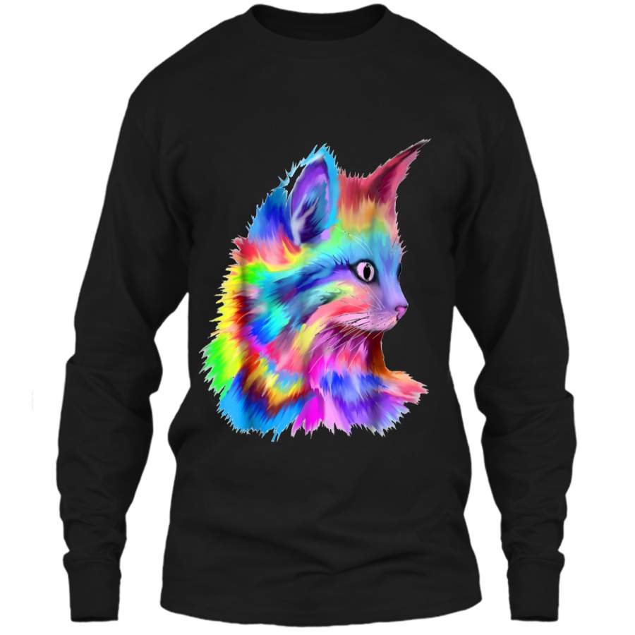 Colorful Cute Rainbow Kitten Cat Psychedelic Rave Edm  LS Ultra Cotton Tshirt