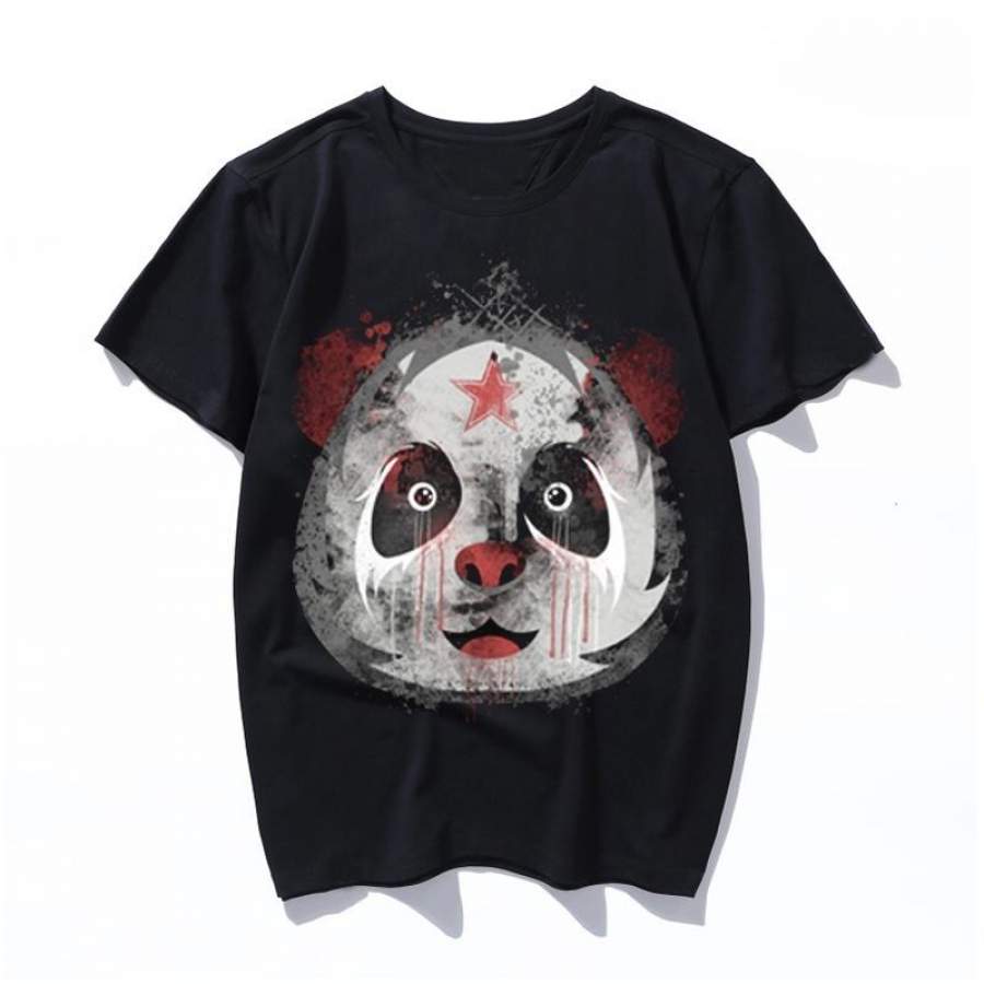 punk panda overload Casual T-shirt Women Korean Cartoon Print Men Tops Simple Ulzzang Chic Short Sleeve Tee