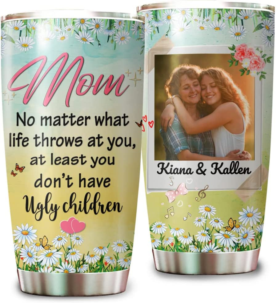 Mom Tumbler  Personalized Ugly Children Mom Tumbler Cup With Lid  Customize Photo Name Double Walled Vacuum Stainless Steel Insulated Tumblers Coffee Travel Mug Mothers Day Birthday Christmas Gifts