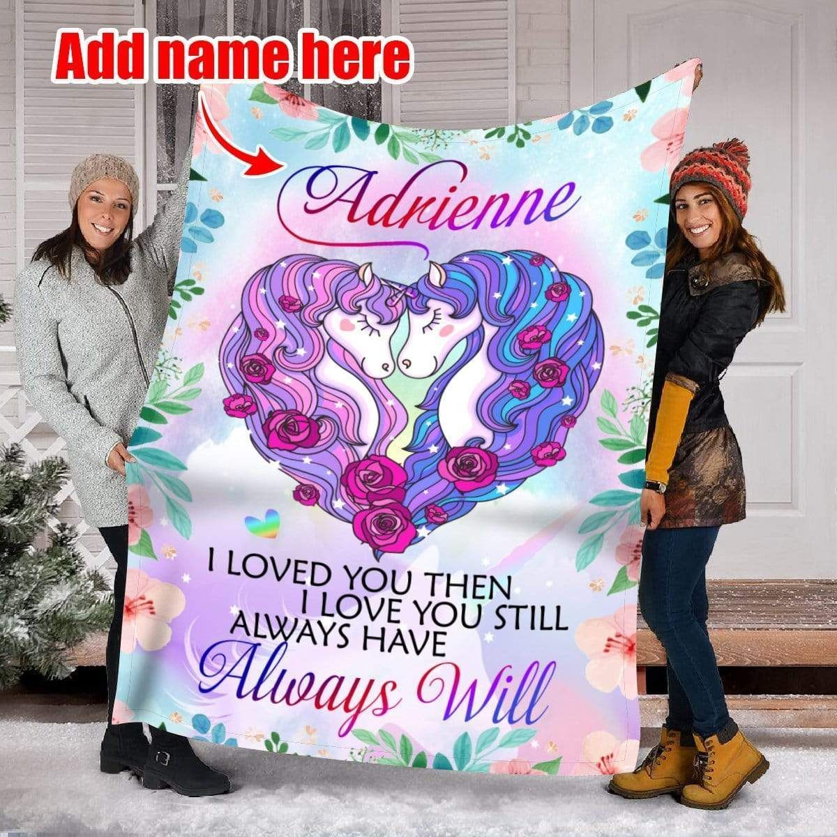 Adrienne Couple Unicorn Custom Text Name Printed Fleece Blanket