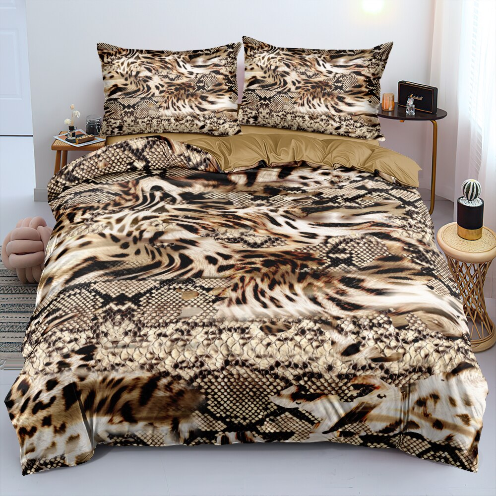 3D Luxury Golden Lock Duvet Cover Set Leopard Print Full Twin King Size Bedding Sets Radiant Color Bed Linen Bedroom Decoration