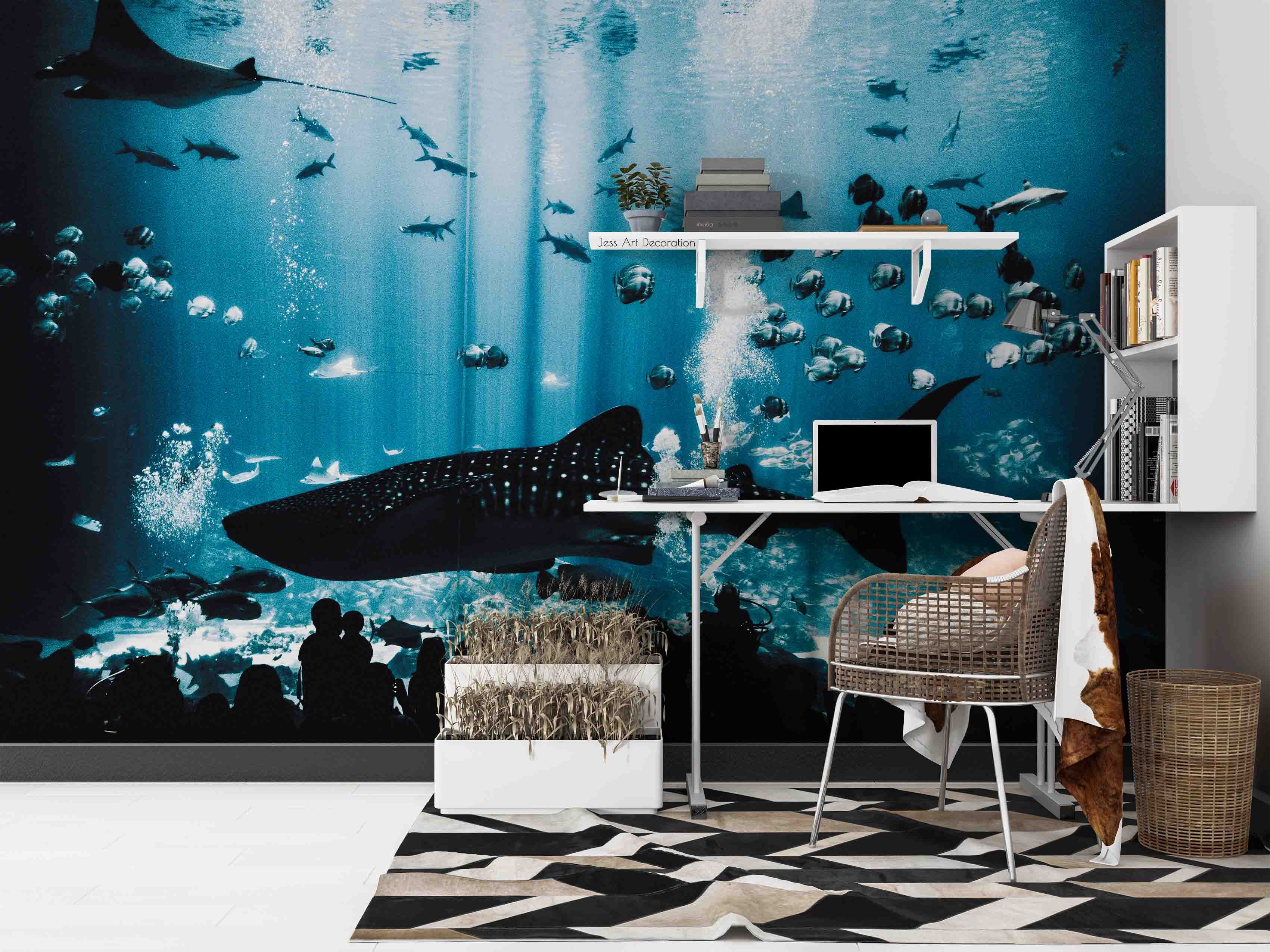 3D Underwater World Shark Fish Spectator Wall Mural Wallpaper Gd 2863