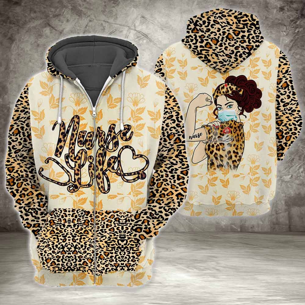 Nurse Hoodie Nurse Life Leopard Pattern Yellow Hoodie Apparel Nurse Day Gift Adult Full Print