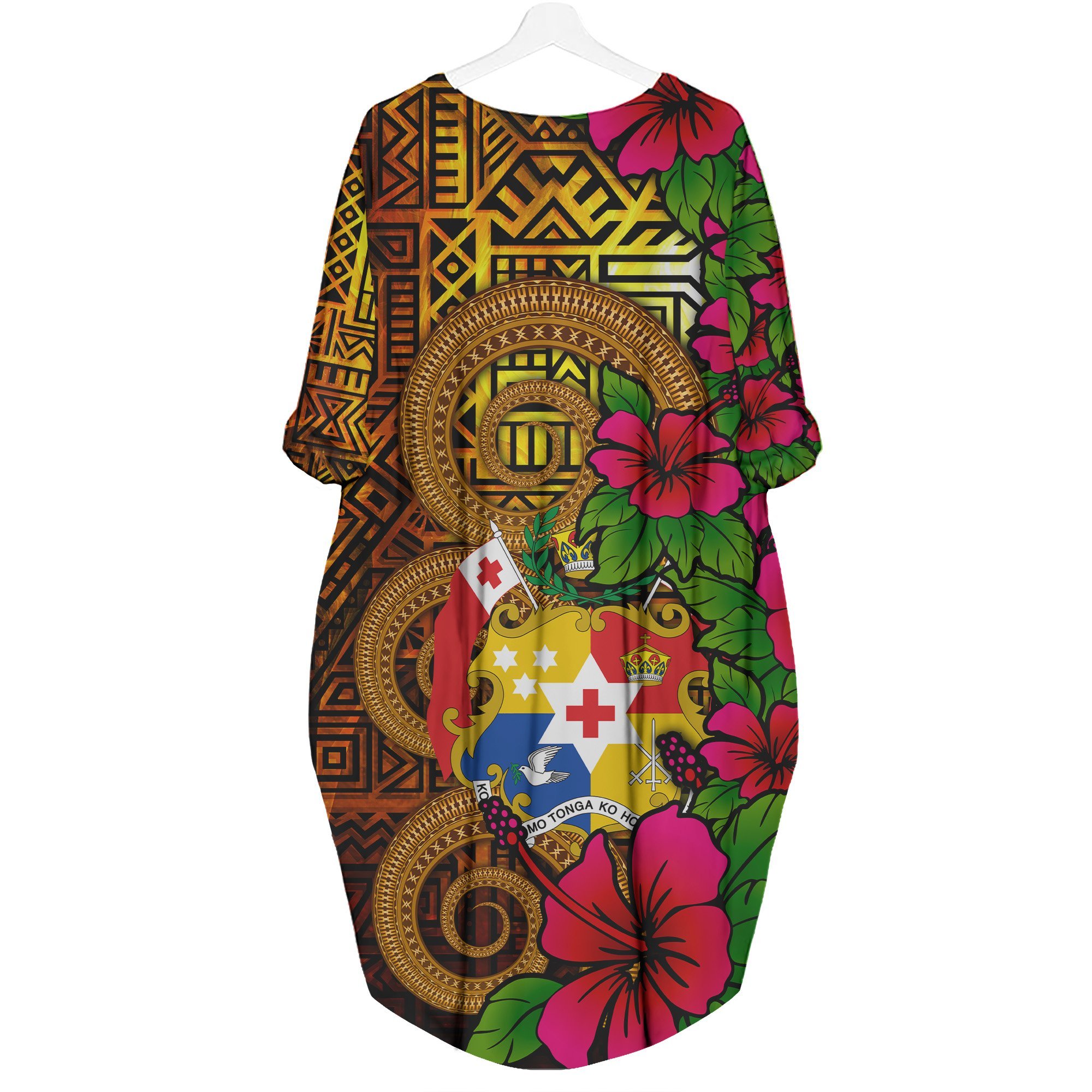 Tonga Polynesian Custom Personalised Batwing Pocket Dress – Hibiscus Vintage – BN12