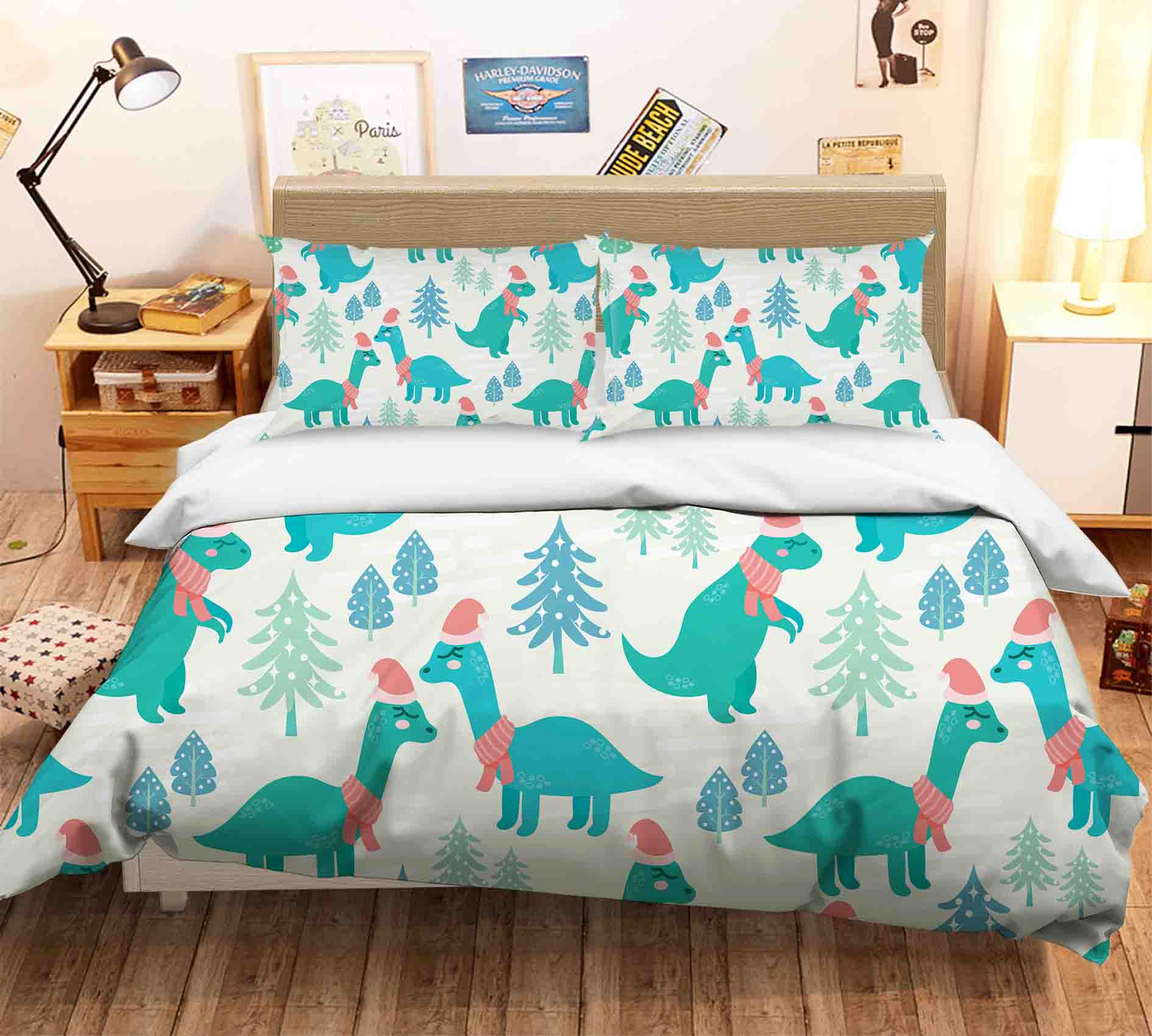 3D Dinosaur Pattern Green Quilt Cover Set Bedding Set Pillowcases 23