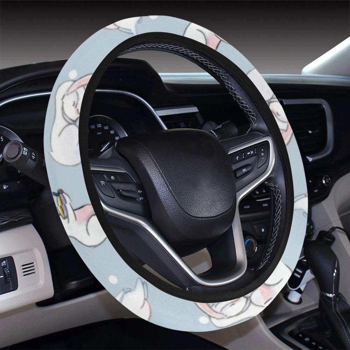 Rabbit Pattern Print Design Rb06 Steering Wheel Cover With Elastic Edge