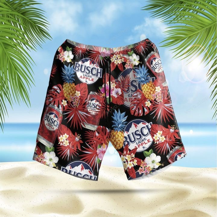 Busch Light Apple Tropical Flower Hawaii Shorts Summer Men Ha96352