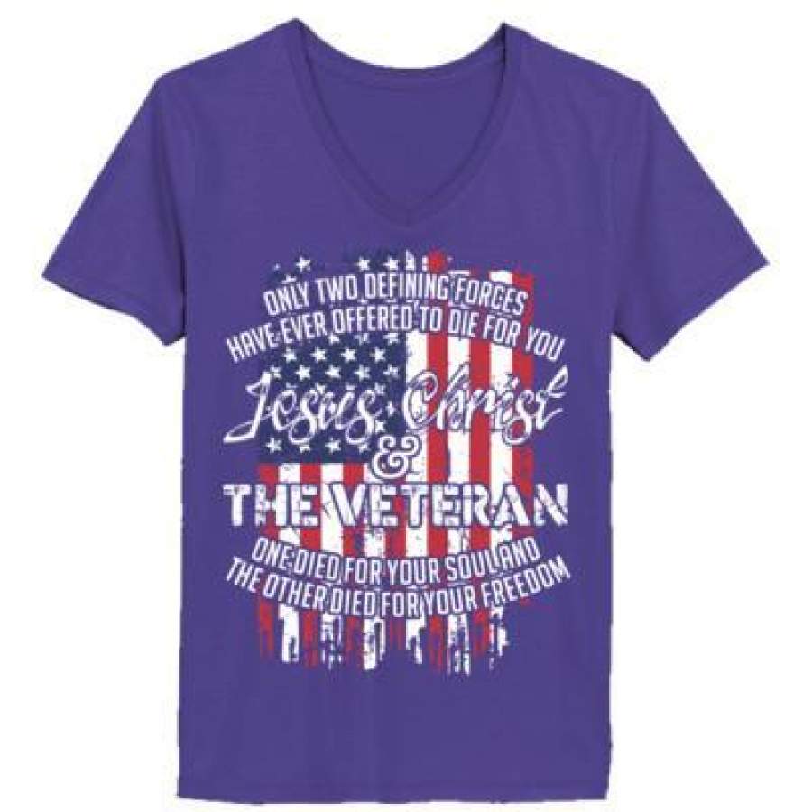 AGR Jesus Christ And The Veteran – Ladies’ V-Neck T-Shirt