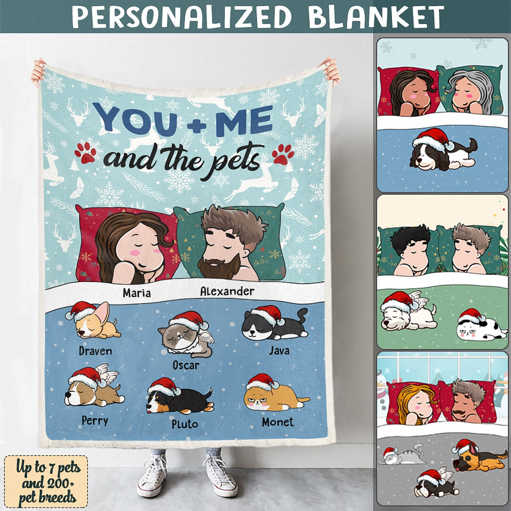 Custom Blanket For Pet Lovers, Christmas Gift With Personalized Names/Pets Breed – Mom/Dad With Up To 7 Lazy Pets/Dogs/Cats – Furlidays