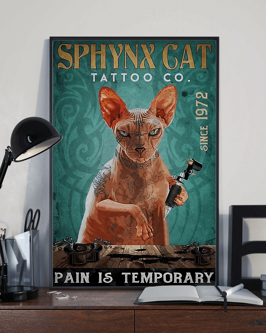 Tattoo Sphynx Cat Poster Canvas – Pain Is Temporary Vintage Home Decor Wall Art Evg80724