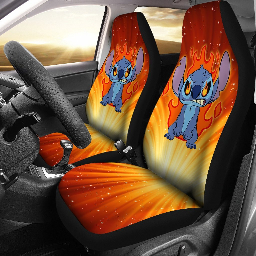 Stitch Angry Car Seat Covers With Leather Pattern Print Will Get 2 Pcs