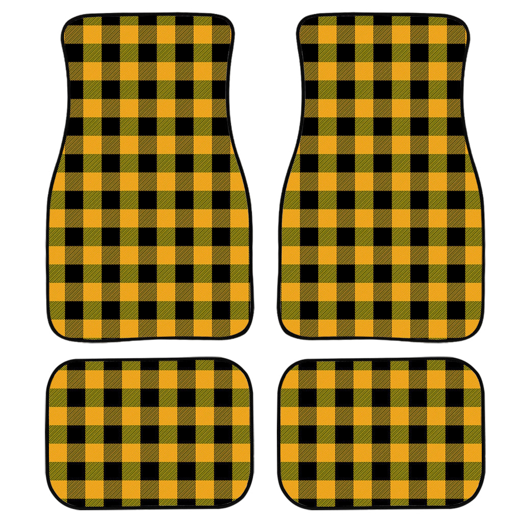 Fire Yellow Buffalo Check Pattern Print Front And Back Car Floor Mats, Front Car Mat