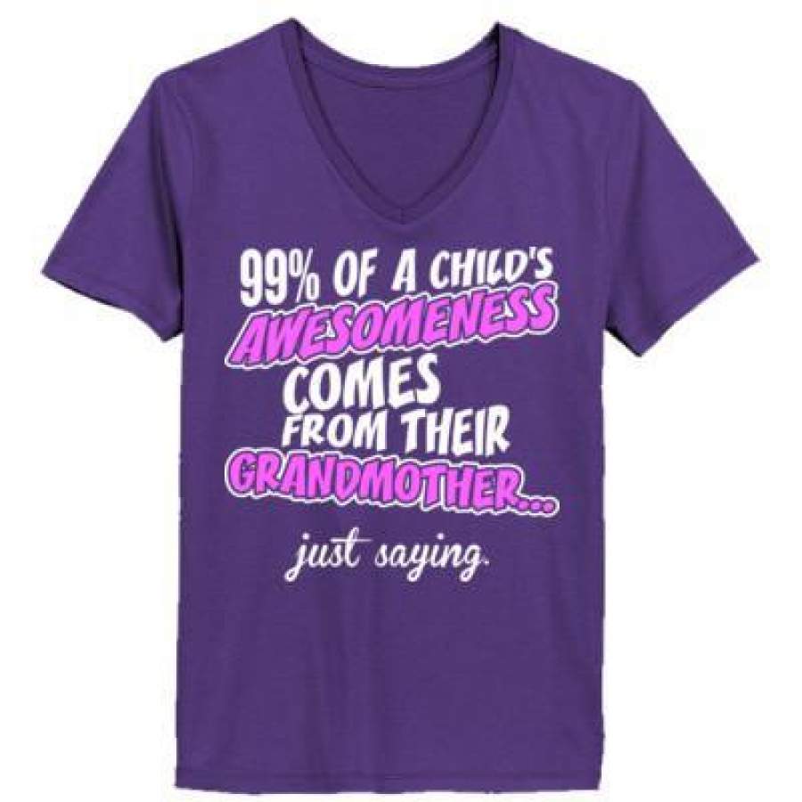 AGR 99% Of A Childs Awesomeness Comes From Their Grandmother Just Saying – Ladies’ V-Neck T-Shirt