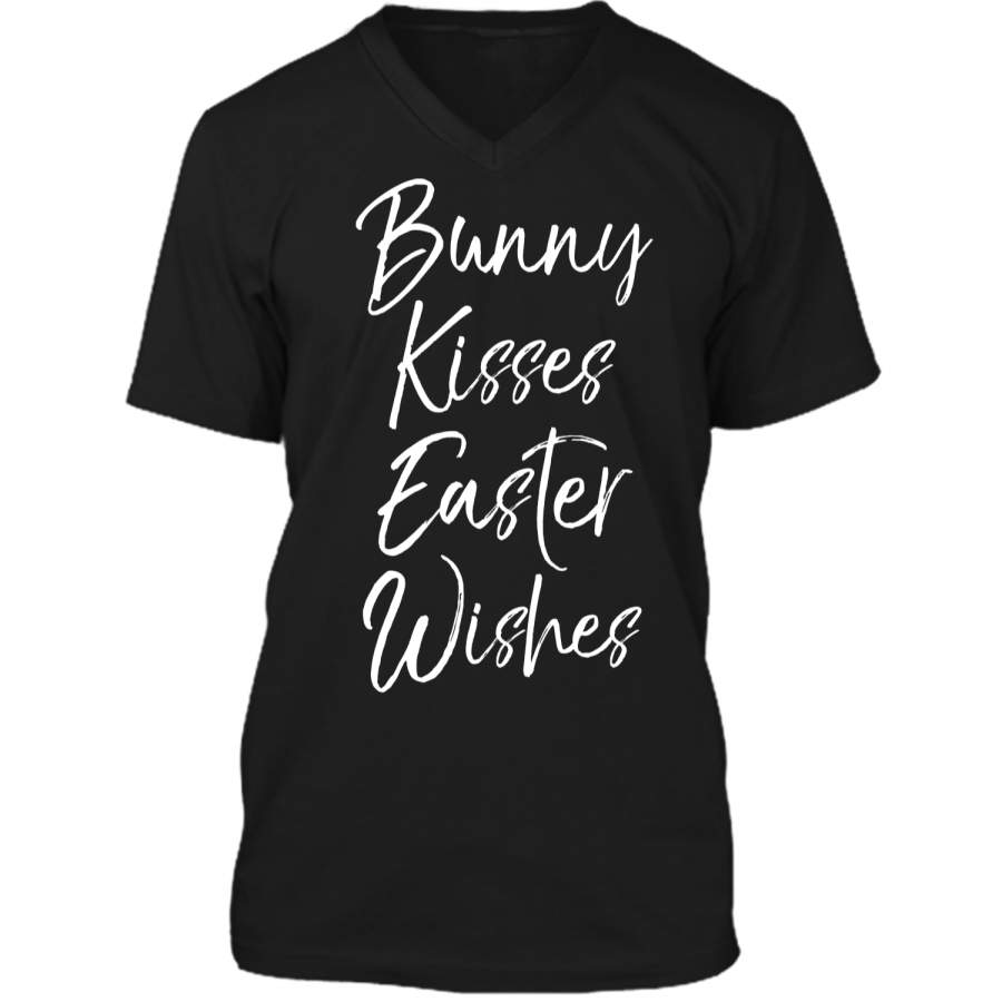 Bunny Kisses Easter Wishes Shirt Fun Cute Easter Shirt Mens Printed V-Neck T