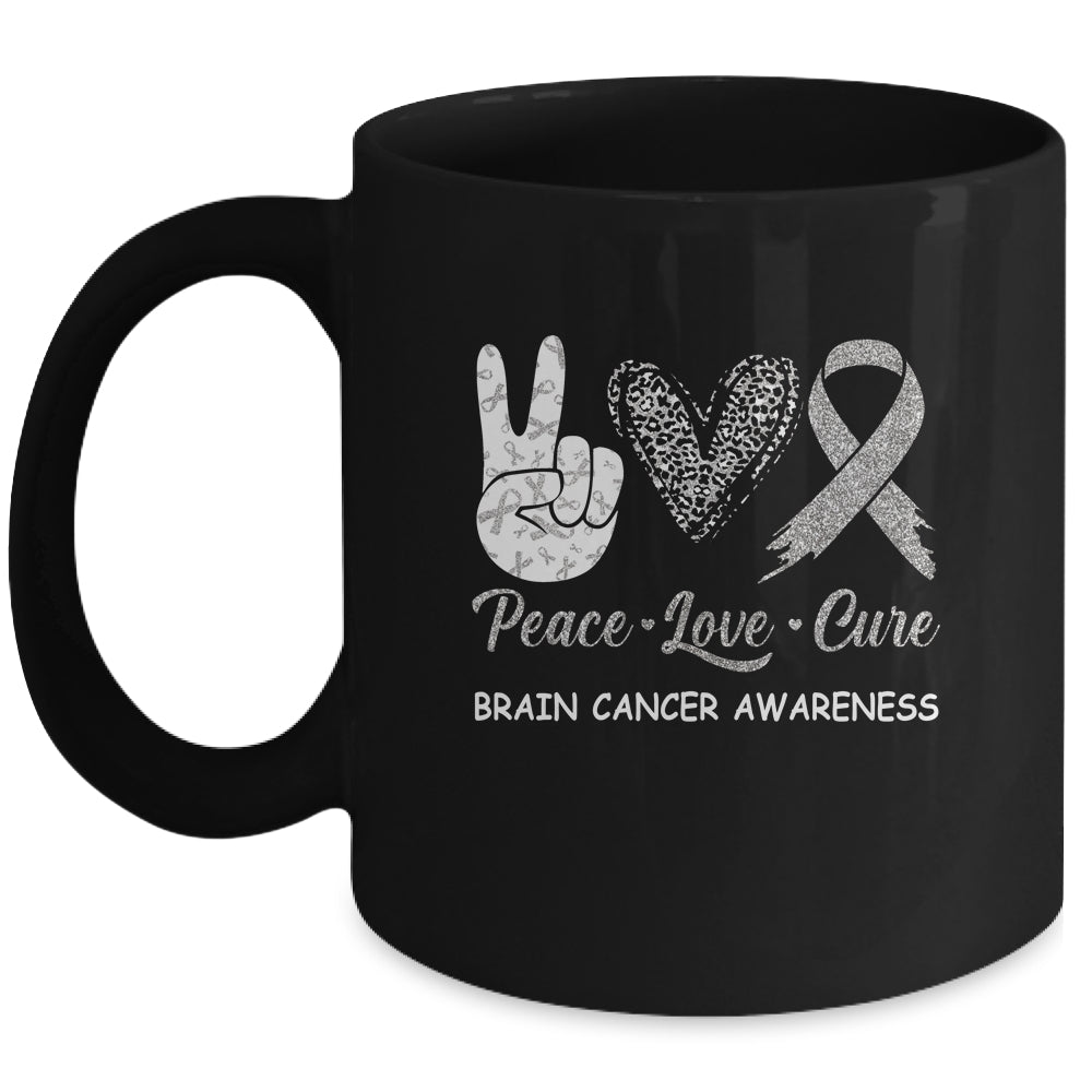 Brain Cancer Awareness Peace Love Cure Leopard Mug