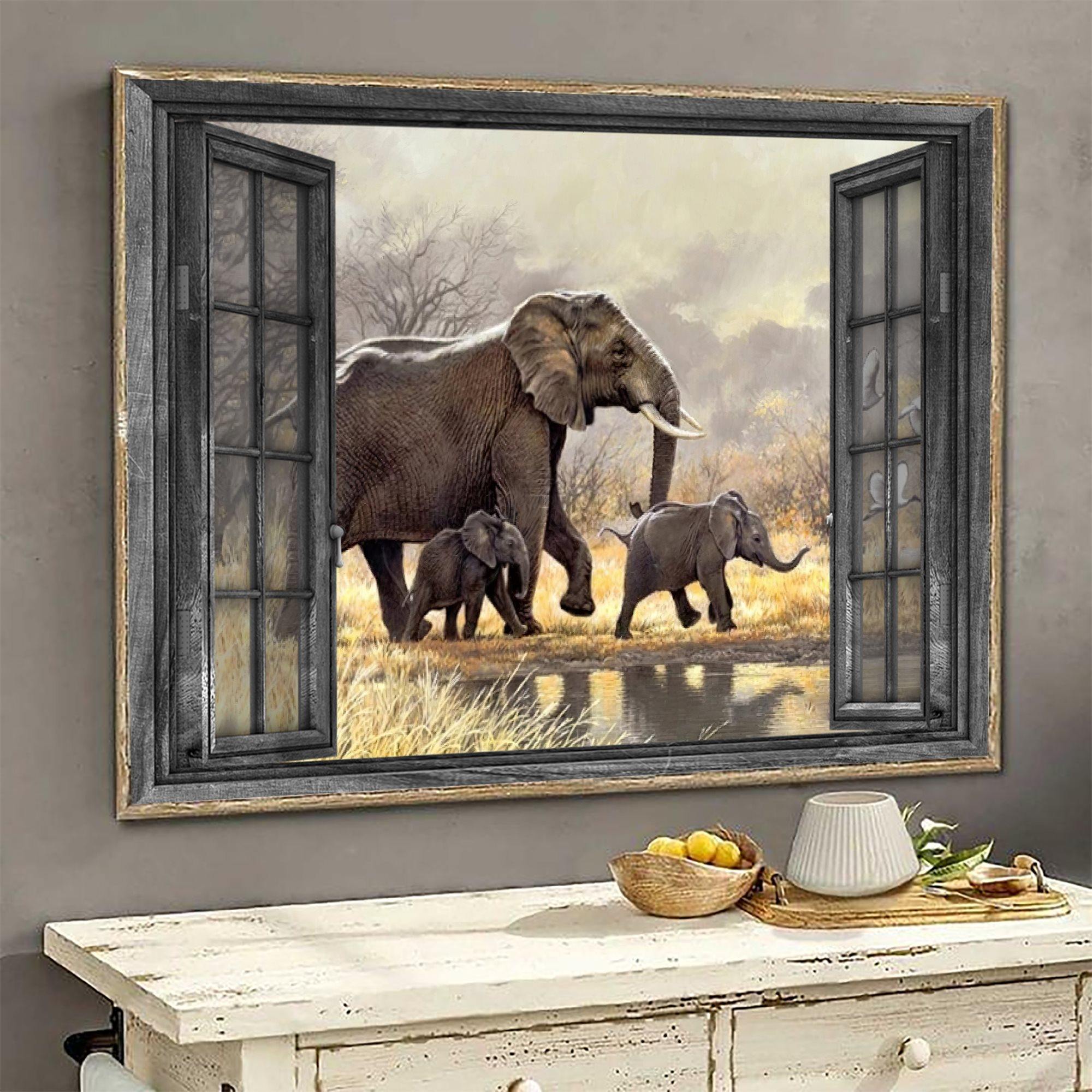 Limited Edition Horizontal Canvas Prints – Elephant Window – Gift For Elephant Lovers