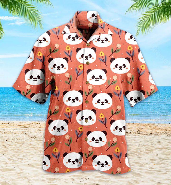 Panda Flowers Pattern Orange 3D Hawaiian Shirt