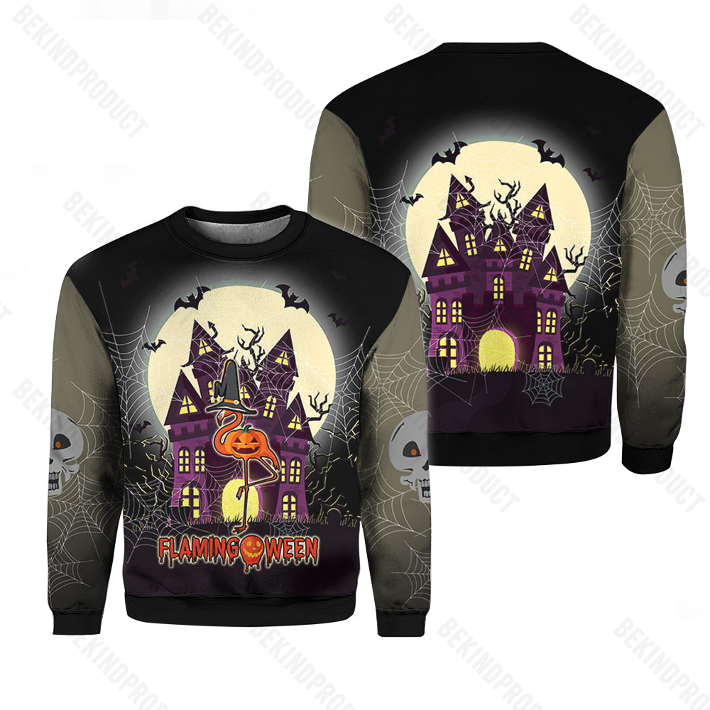 Halloween Black Flamigo Pumpkin Crewneck Sweatshirt All Over Print Sweatshirt For Women Sweatshirt For Men Swn1038