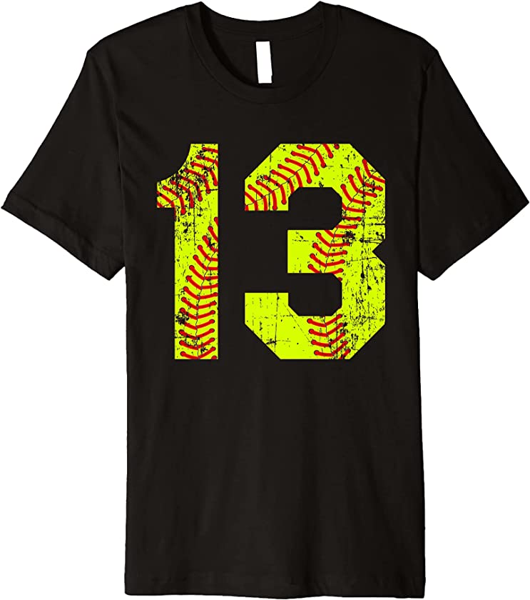 Vintage Softball 13 Jersey Number Premium T-Shirt