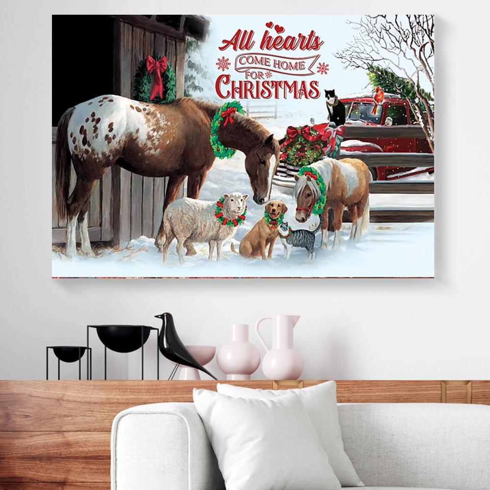 Canvas Prints All Hearts Come Home For Christmas Horse Horizontal Canvas Wall Art Artistic Canvas Home Decoration