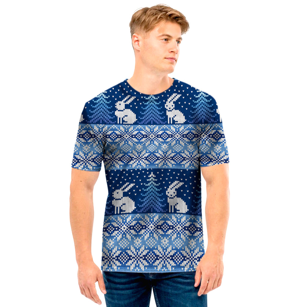 Snow Rabbit Knitted Pattern Print Men’S T-Shirt