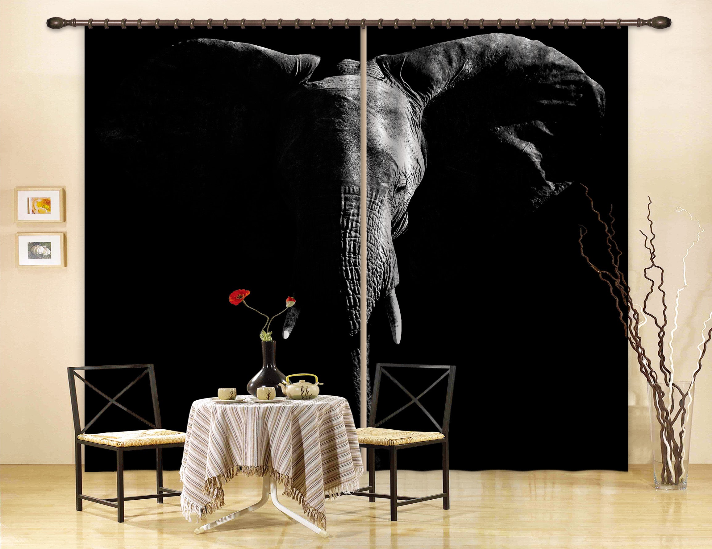 3D Elephant Black Curtains And Drapes Lqh A529