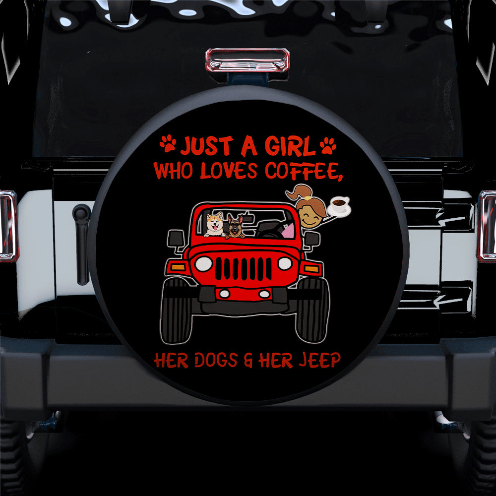 Just A Girl Who Love Coffee And Her Dogs Jeep Red Car Spare Tire Covers Gift For Campers