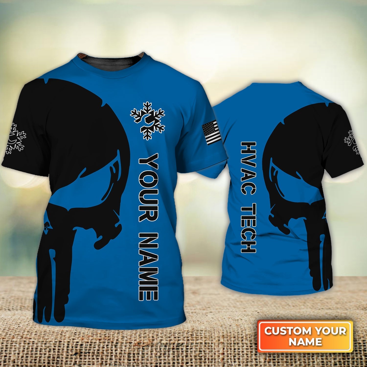 Custom Name Blue Hvac Tech T Shirt Skull Hvac Tech Uniform