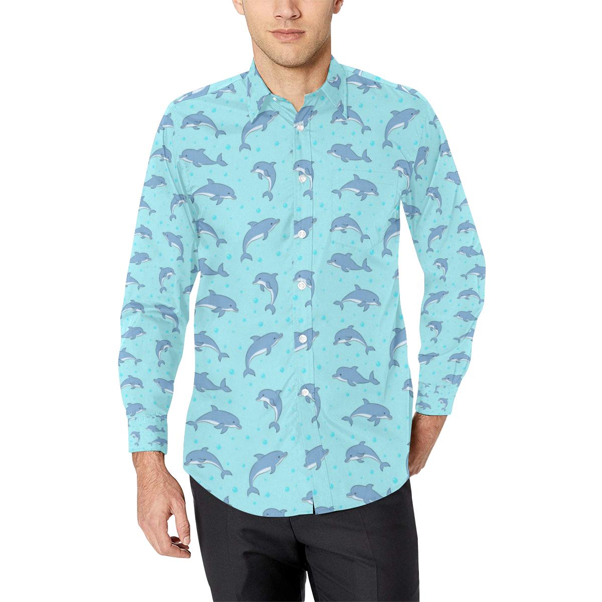 Dolphin Baby Cute Print Pattern Long Sleeve Dress Shirt